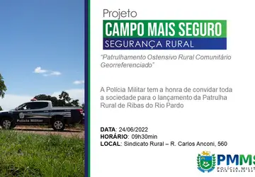 Polícia Militar de Ribas lança Patrulha Rural dia 24 em evento aberto para população