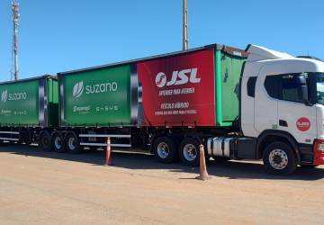 Suzano inicia testes de caminhão bitrem movido com o auxílio de um eixo elétrico em Três Lagoas (MS)