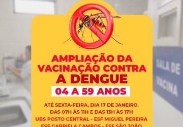 Vacinação com ampliação de faixa etária contra a dengue se encerra nesta sexta, 17