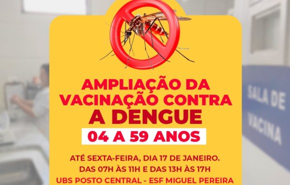 Vacinação com ampliação de faixa etária contra a dengue se encerra nesta sexta, 17