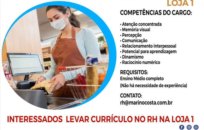 Supermercado Costa oferece vagas de emprego para início imediato em Ribas do Rio Pardo
